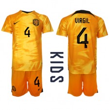 Nederland Virgil van Dijk #4 Hjemmedraktsett Barn VM 2022 Kortermet (+ korte bukser)